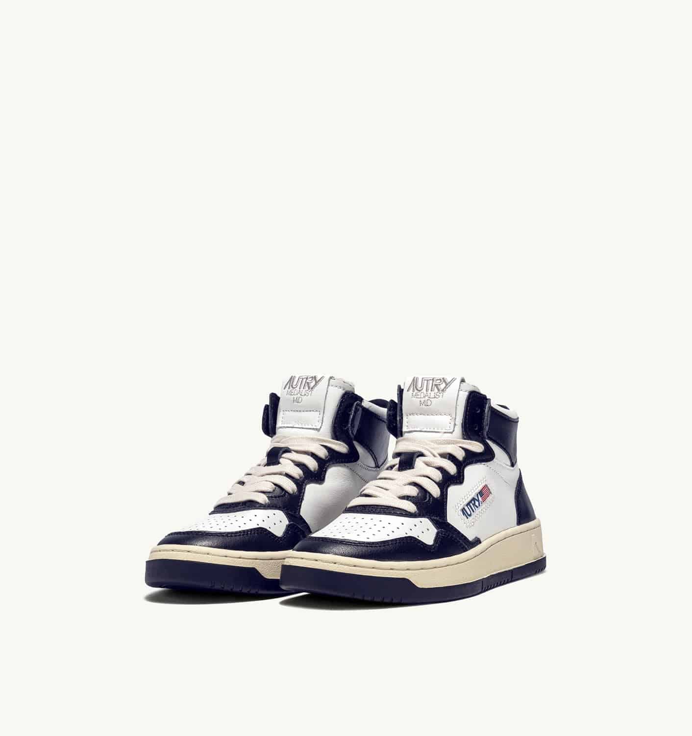 SNEAKERS MEDALIST MID BICOLOR IN PELLE BIANCA E BLU