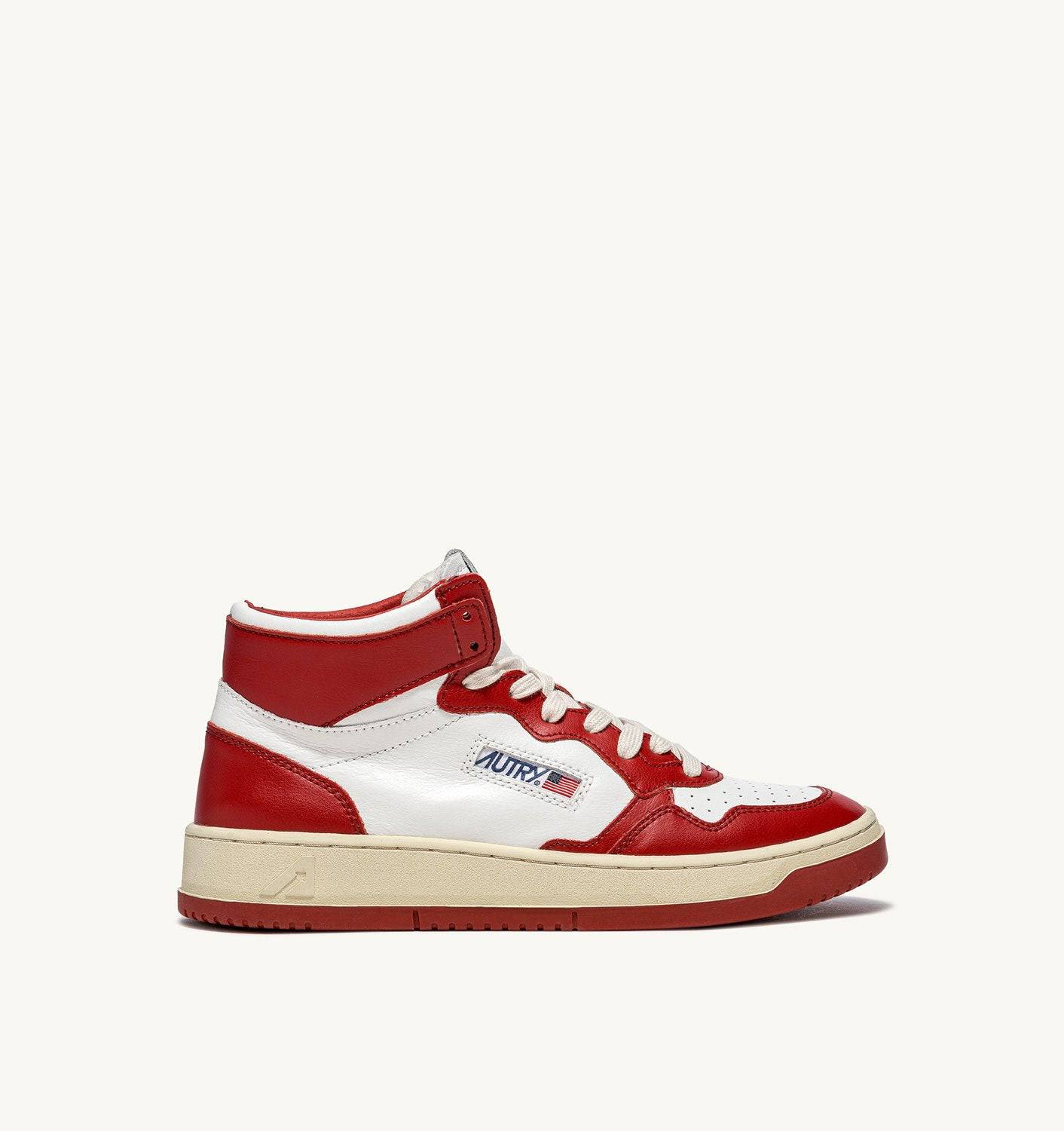 SNEAKERS MEDALIST MID BICOLOR IN PELLE BIANCA E ROSSA