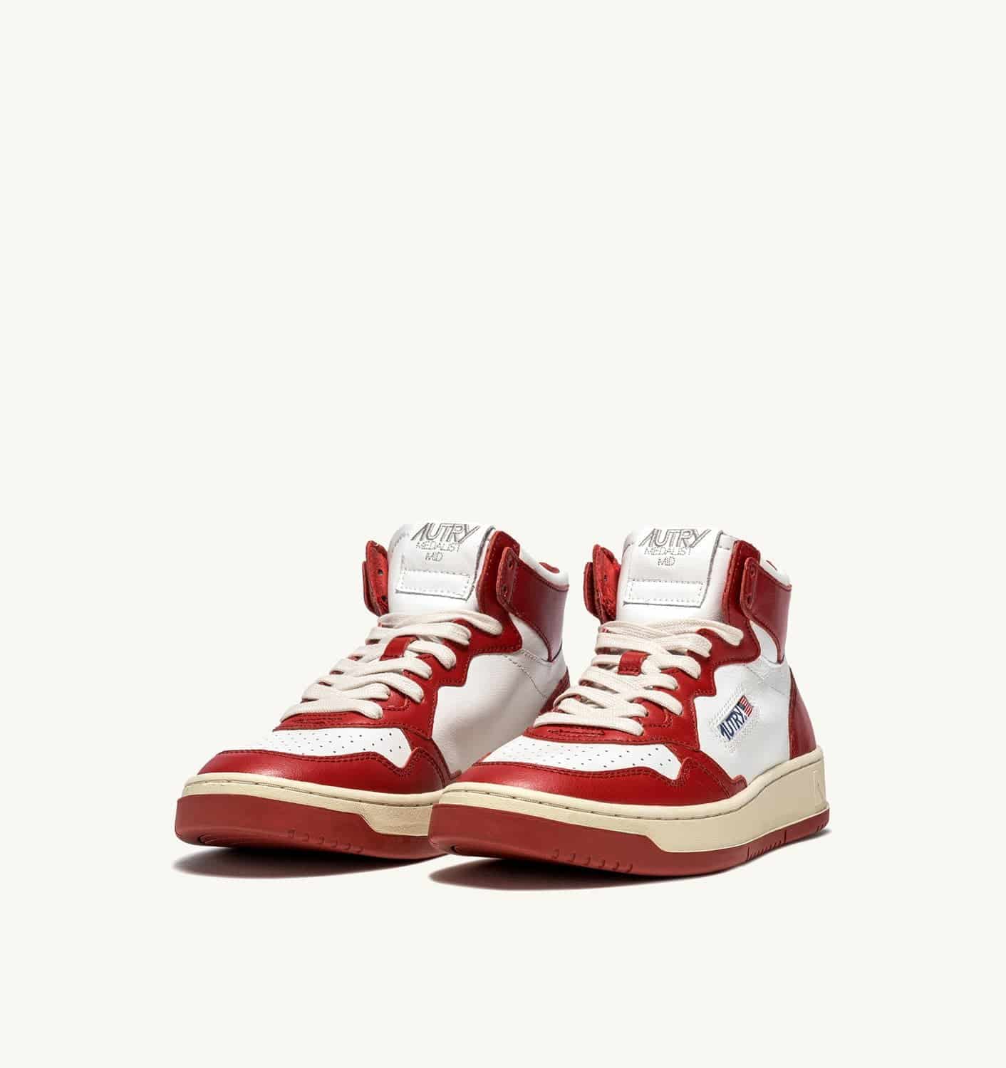 SNEAKERS MEDALIST MID BICOLOR IN PELLE BIANCA E ROSSA