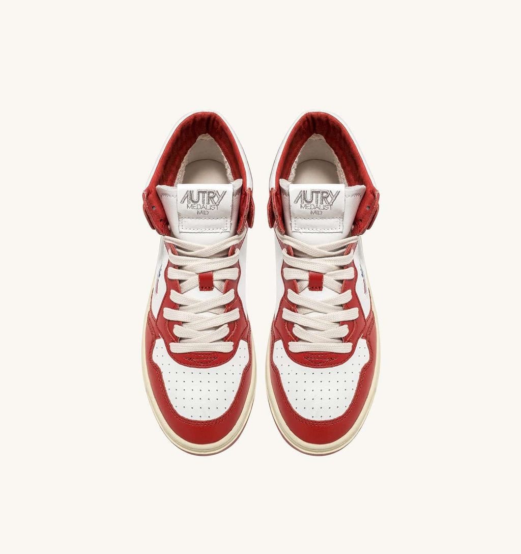 SNEAKERS MEDALIST MID BICOLOR IN PELLE BIANCA E ROSSA