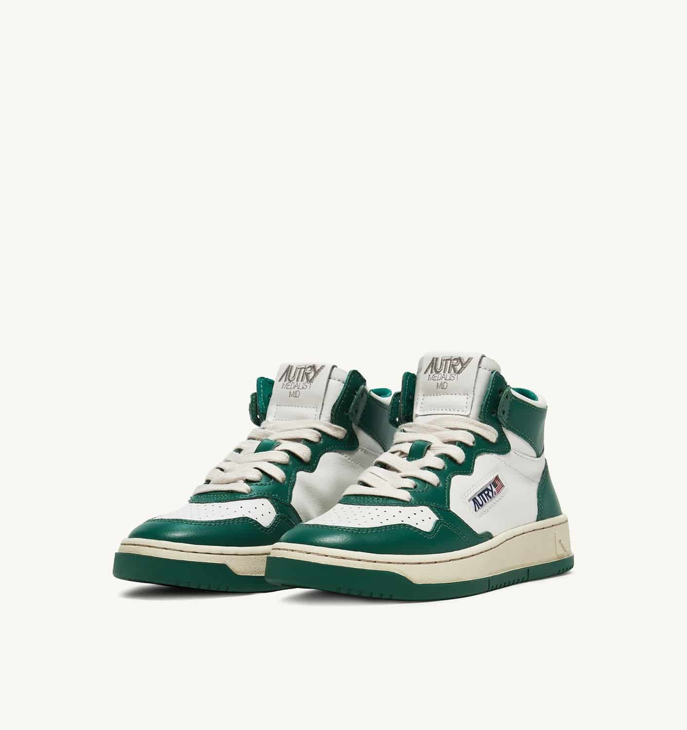 SNEAKERS MEDALIST MID BICOLOR IN PELLE BIANCA E VERDE