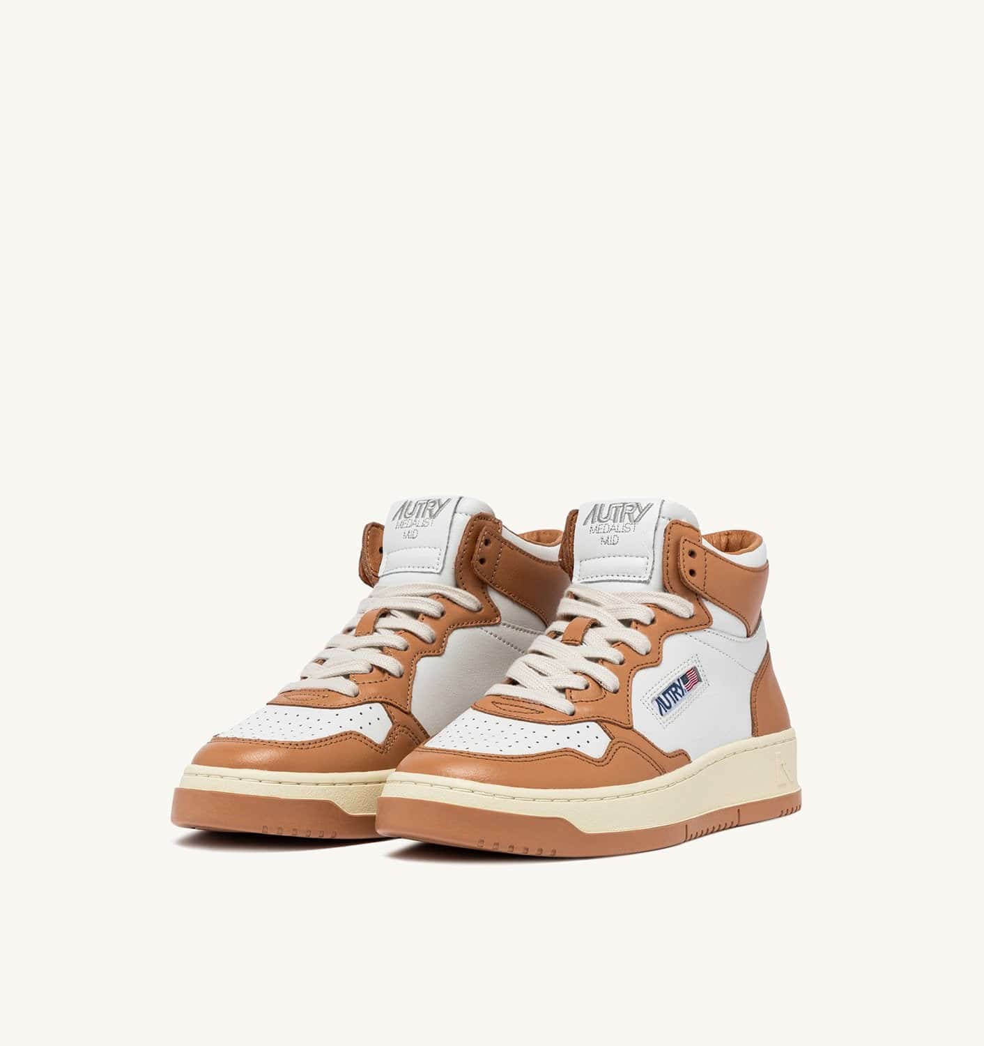 SNEAKERS MEDALIST MID BICOLOR IN PELLE COLORE BIANCO E SANDSTORM