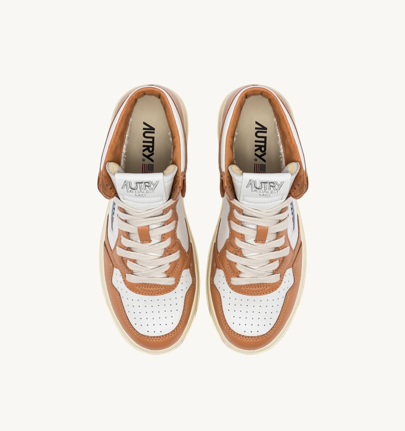 SNEAKERS MEDALIST MID BICOLOR IN PELLE COLORE BIANCO E SANDSTORM